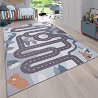 Alfombra Infantil Juego para Dormitorio Niños Motivo Calles con Animales Crema- tamaño:80x150 cm